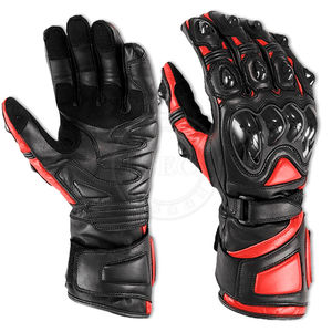 ถุงมือหนังสำหรับขี่รถแบบเต็มนิ้ว สีแดงดำ สายรัดข้อมือปรับได้ ปิดด้วยตะขอและห่วง กันลื่น สำหรับขี่กลางแจ้ง - Product Image 4