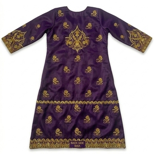 <b>Purple</b> Gold Embroidered Kaftan Women's Ceremonial Dress Adult Size Luxury <b>Velvet</b> Gown With Floral Pattern - Product Image 2
