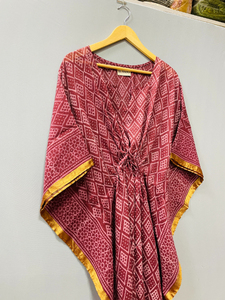 ชุดคลุมชายหาดผ้าฝ้ายแท้พิมพ์ลาย Bagru แบบอินเดีย ทำมือ ลายดอกไม้ฤดูร้อน สวมใส่สบาย ยาวคลุมเข่า - Product Image 4