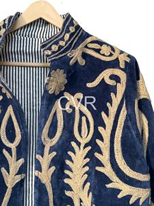 Manteau en velours pour femmes grandes tailles, col mandarin, manches longues, motif floral brodé à la main, vêtements d'extérieur décontractés d'hiver - Product Image 4