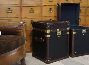 Vintage Black <b>Storage</b> Trunk Set Leather Brass Hardware Antique <b>Chest</b> Box Furniture Home Decor Suitcase Cabinet - Product Image 4