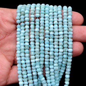 AAA+ Larimar 4mm-6mm Smooth Rondelle <b>Beads</b> Natural Blue Larimar Semi Precious Gemstone <b>Loose</b> <b>Beads</b> For Jewelry Making Supplies - Product Image 3