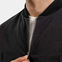 Blouson bomber noir pour homme, fermeture éclair décontractée, couleur unie, polyester, coupe classique, col rabattu, vêtement d'automne unisexe