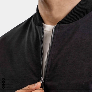 Men's Black Bomber <b>Jacket</b> Casual Zipper Closure Solid Color Polyester Regular Fit Turn-down Collar Autumn Wear For Unisex - Product Image 6