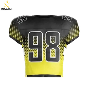 Conjunto de Uniforme de Fútbol Americano MBAANI para Hombre, Cuello en V, Manga Corta, Sublimado con Degradado Negro y Amarillo, Número 98, Ajustado - Product Image 5
