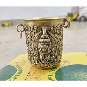 Cuenco Kalash Urli de Latón Antiguo al por Mayor con Diseño en Relieve de Lakshmi, Decoración Festiva Tradicional India, Cuenco Decorativo de Metal con Flores - Product Image 4