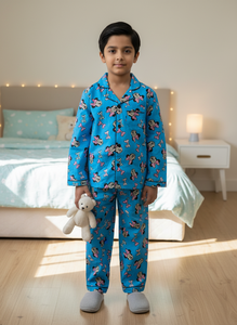 Pyjamas en pur coton pour enfants, ensembles chemise et pantalon, très confortables pour toutes les saisons, coton premium, imprimé mangue sur la robe. - Product Image 2