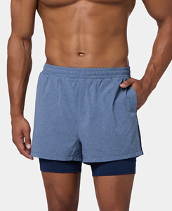 Pantalones Cortos Deportivos de Alto Rendimiento para Hombre, Color Azul Claro, 2 en 1, Cintura Elástica, Impermeables, de Secado Rápido, para Verano, Corte Regular, con Aberturas Laterales - Product Image 1