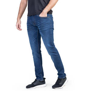 Jean en denim coupe droite bleu délavé style vintage pour homme, respirant, très tendance, collection automne-hiver, le plus vendu - Product Image 1