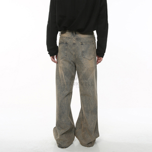 <b>Men's</b> Khaki Wash Baggy Denim <b>Jeans</b> <b>High</b> <b>Rise</b> Loose Fit Full Length Washed Cotton Five Pocket Casual Streetwear - Product Image 3