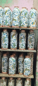 Bouteille d'eau écologique en cuivre pur avec impression florale verte, logo personnalisé et cadeaux d'affaires - Capacité de 350 ml à 1000 ml - Product Image 4