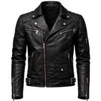 Blouson de motard en cuir véritable noir matelassé pour homme, style universitaire, avec ceinture et fermeture éclair asymétrique, manteau de moto OEM