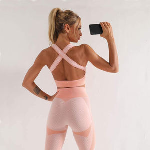 Women fitness wear plus size stretchy running gym set solid pattern bra and <b>leggings</b> two piece workout activewear outfit - Product Image 6