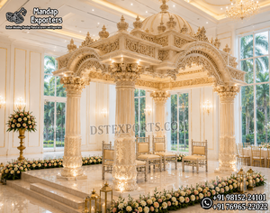 Mandap de Boda de Lujo en Blanco y Dorado con Estructura de Domo - Product Image 6
