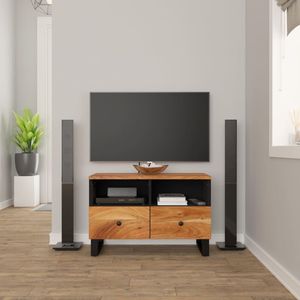 Soporte para TV de madera de acacia negra y natural, madera de ingeniería con detalles de hierro - Product Image 1