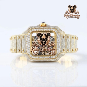 Montre pour homme de style designer avec mouvement à quartz et diamants Moissanite, boîtier en acier inoxydable glacé, lunette en cristal et finition élégante - Product Image 1