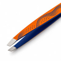 Pinzas Modernas para Cejas con Punta Puntiaguda de Acero Inoxidable, Herramienta de Precisión Duradera para el Cuidado de las Cejas, Diseño Naranja y Azul