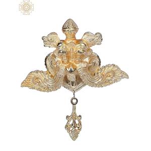 Estatua colgante de pared de latón con cara de Kirtimukha chapada en oro de 8 pulgadas hecha a mano en la India, diseño único para decoración del hogar - Product Image 1