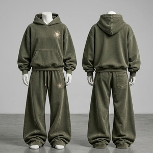 Ensemble de survêtement décontracté pour femme, vert olive, avec sweat à capuche oversize et pantalon large, style streetwear, deux pièces, tenue de détente - Product Image 2