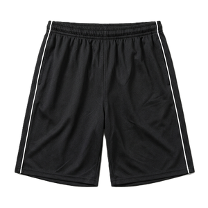 Shorts de sport décontractés pour hommes en polyester avec logo personnalisé, respirants, taille élastique, pour l'été, avec fines rayures latérales - Product Image 1