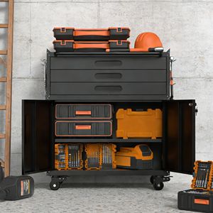 Armadio Portautensili in Metallo con Ruote da 34,3 Pollici, Organizzatore Mobile per Garage con Porte Chiudibili a Chiave e 3 Cassetti - Product Image 3