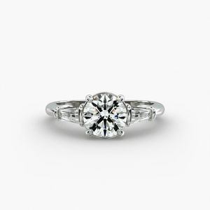 Bague de fiançailles en argent 925 avec diamant de laboratoire de 1,00 carat, clarté VS1, couleur F, taille brillant, diamants latéraux taille baguette, certifiée IGI - Product Image 1