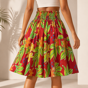 Women's <b>Elastic</b> Waist Floral Print A-Line <b>Skirt</b> Red Green Yellow Summer Casual Knee-Length Satin <b>Skirt</b> Vietnam Manufacturer - Product Image 3