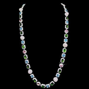 Collar geométrico de cristal plateado de alta demanda con perlas y diamantes de imitación para mujer, joyería de fiesta de proveedor indio - Product Image 1