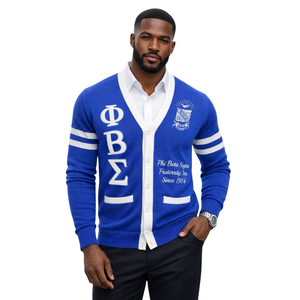 Phi Beta Sigma Blue <b>Cardigan</b> <b>Sweater</b> Men Greek Letter Embroidered Button Down Premium Knit Fraternity Apparel 1914 Classic Style - Product Image 1