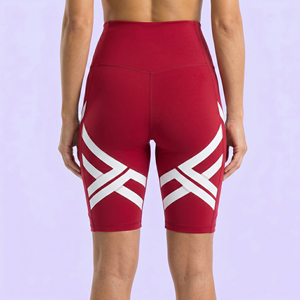 Women's High Waist <b>Red</b> Striped Yoga <b>Shorts</b> With Pockets Fitness Workout Compression <b>Shorts</b> Gym Wear Tight <b>Shorts</b> <b>Ladies</b> - Product Image 2