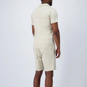 High Quality Custom Design Factory Price Formal Wear Top Selling Short Sleeve Plain High Neck Rib Design Men's <b>Twinset</b> Summer - Product Image 5
