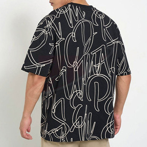 Nouveaux designs tendance, t-shirt noir surdimensionné pour homme, imprimé lettres, streetwear, décontracté, coupe ample, manches courtes, t-shirt graphique en coton - Product Image 3