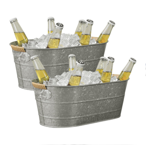 Elegant Textured Rustic <b>Tin</b> Plate Tubs with Woven Handles 5L Capacity Portable Ice-Cold Drink Holders-Wholesale Prices - Product Image 1