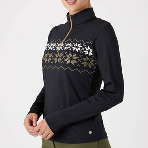 Haut tricoté à manches longues pour femme avec motif flocon de neige et fermeture semi-zippée, sous-couche équestre pour femme - Product Image 4