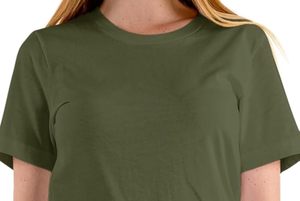 T-shirt d'été décontracté en velours tricoté pour femme, vert, col rond, manches courtes, écologique, uni, doux, léger et confortable - Product Image 2
