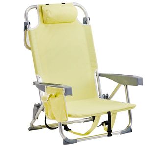 63*65*82cm Yellow Short Oxford Cloth Beach Chair with 100kg Aluminum Tube Bearing Silver White Aluminum Tube 100kg Capacity - Product Image 1