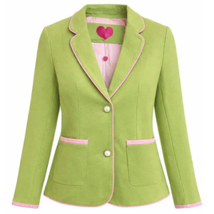 Blazer AKA con Punta Tejida para Mujer, Chaqueta de Traje Verde con Ribete Rosa y Botones Dorados, Ropa Griega para Hermandades, Conjunto Elegante Formal de Oficina - Product Image 1