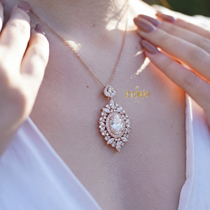 Collar de Oro Rosa de Lujo con Colgante Ovalado de Diamantes en Halo para Mujer, Cadena de Eslabones para Boda, Compromiso, Aniversario, Fiesta, Elegante y Atemporal - Product Image 5