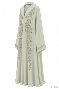 Robe Abaya Maxi ample et respirante en polyester brodée de strass floraux pour femmes musulmanes, col en V, manches longues - Product Image 2
