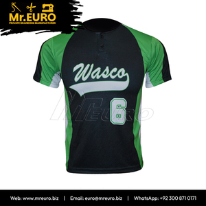 Maillot de baseball personnalisé Wasco unisexe à manches courtes, anti-humidité, coupe ample, fermeture à boutons-pression, vert et noir, tenue d'équipe - Product Image 3