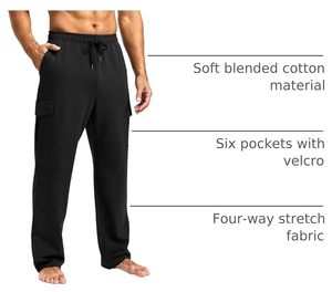 Men's <b>Black</b> Cotton Sweatpants Elastic Waist Drawstring Casual <b>Joggers</b> Multiple Pockets Breathable Midweight Autumn Wear - Product Image 6