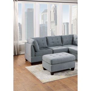 Set di mobili da soggiorno componibili 6 pz con sezione a L in tessuto grigio di lino trapuntato teste per unghie 2x zeppe angolari 2x poltrone senza braccia 2x - Product Image 2