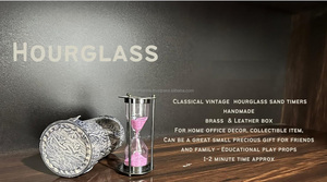 Antique Brass hải lý đồng hồ cát cổ điển Tabletop cát Hẹn giờ với màu xám da trường Hợp Khắc gỗ Bảng kệ thanh lịch trang trí nội thất - Product Image 5