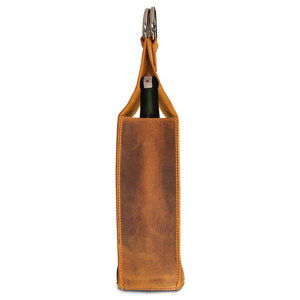 Porte-bouteille de vin en cuir, porte-bouteille unique avec poignée en métal, design gaufré, 140g, couleur marron, étui de voyage portable - Product Image 5