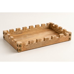 Handgefertigtes Mangoholz-Serviertablett mit Fort-Crenellations-Design, Großhandel Indien - Product Image 1