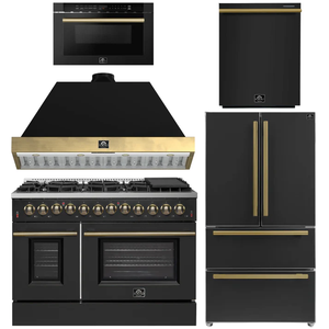 Juego de Electrodomésticos de Cocina en Negro y Dorado: Cocina de Gas, Campana Extractora, Refrigerador, Horno, Microondas, Lavavajillas, Cocina Casera - Product Image 1