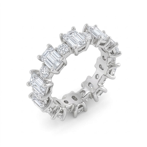 Bague de fiançailles et de mariage en or blanc 14 carats, tendance, entièrement sertie d'émeraudes et de diamants ronds, bijoux fins plaqués rhodium - Product Image 2