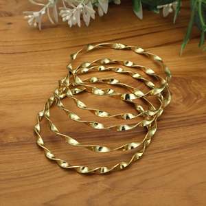 Twisted Golden Bangles Minimalist Stackable <b>Bracelets</b>, Bohemian Textured Wrist Stack, Everyday Bangles Gift for Her - Product Image 1