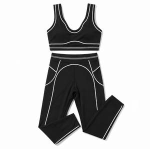 Conjunto Deportivo de Yoga y Pilates para Mujer, Marca Famosa, Diseño Sólido a Rayas, Transpirable, Elástico, Sin Costuras, con Textura Acanalada, Leggings para Gimnasio - Product Image 1