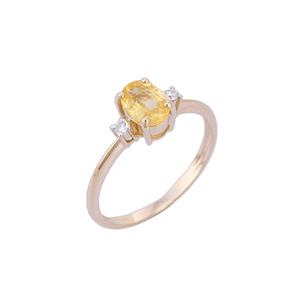 Bague en saphir jaune naturel et diamants faits à la main, or jaune 14 carats, bagues empilables, bijoux fins en gros pour femmes - Product Image 2